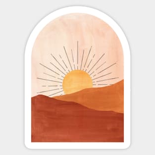 Abstract boho sunrise, terracotta landscape Sticker